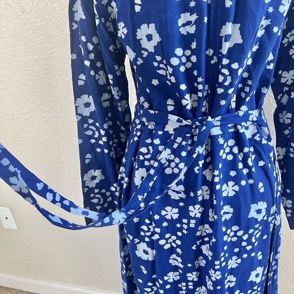 Batik Keris Dress Sz Medium Kaftan Royal Blue Floral Print Tie Waist Wax Process - Picture 9 of 15
